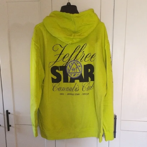 Jeffree Star Neon Yellow Green Hoodie with Script Sleeve - Picture 6 of 10